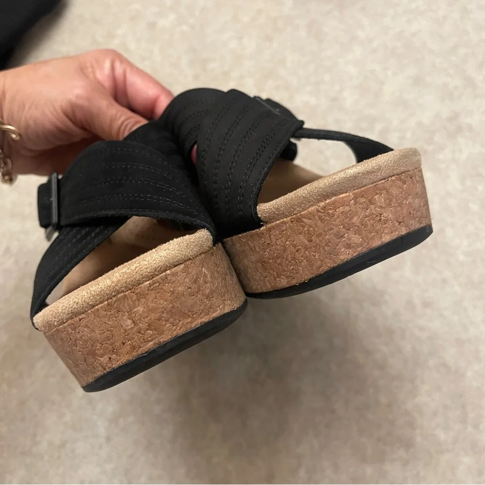 Clark’s Collection Nerisa West Black Cork Platform Heel Sandals Women’s Size 8.5